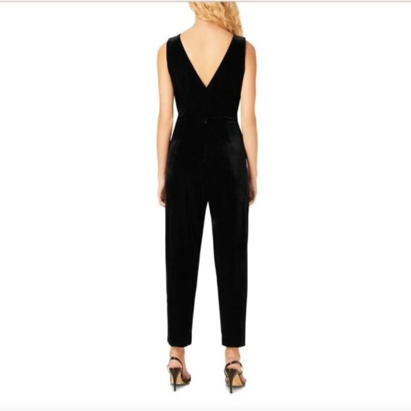 FRENCH CONNECTION JUMPSUIT MARIE STINA VELVET V-NECK SIZE 10 BLACK POCKETS NWT - Picture 2 of 15